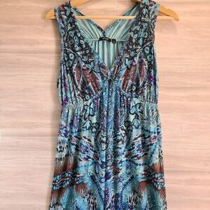 Apt 9 Boho Paisley Halter Dress Womens Small Blue Teal Crisscross Back Summer